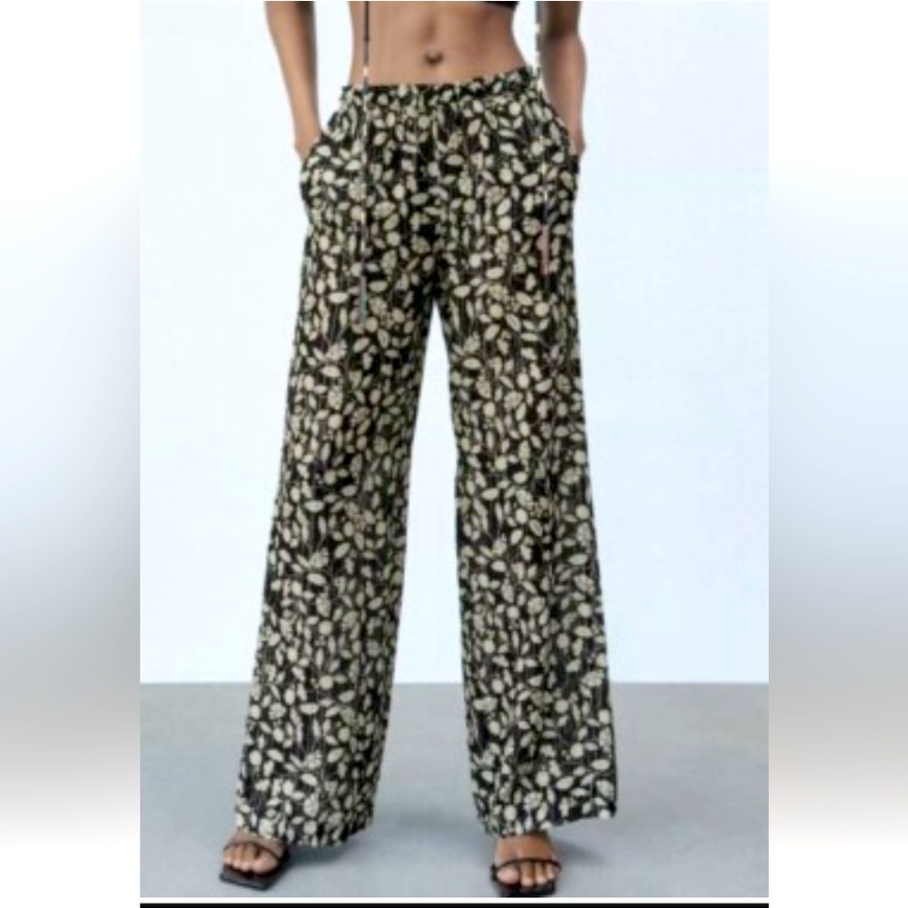 ZARA Wide Leg Tribal Print Semi Sheer Pants Women’s Size Small